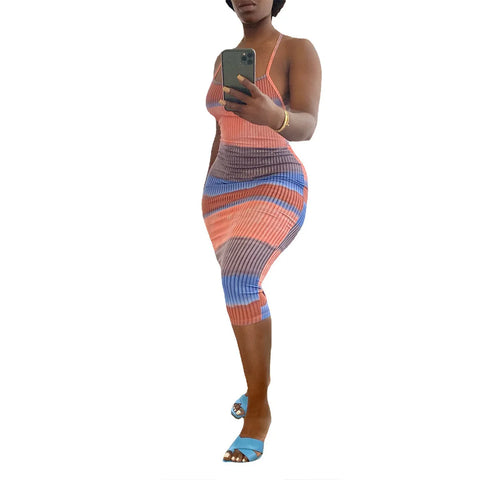 Multicolor Strappy Low-cut Back Bodycon Dress