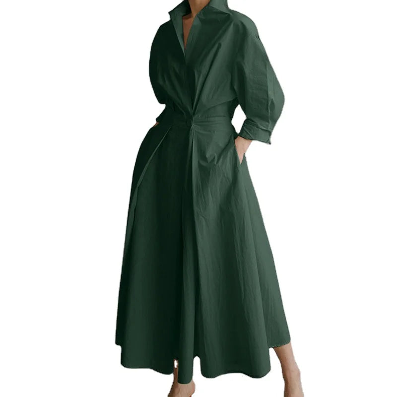 Green Plus Size Collared Long Maxi Dress