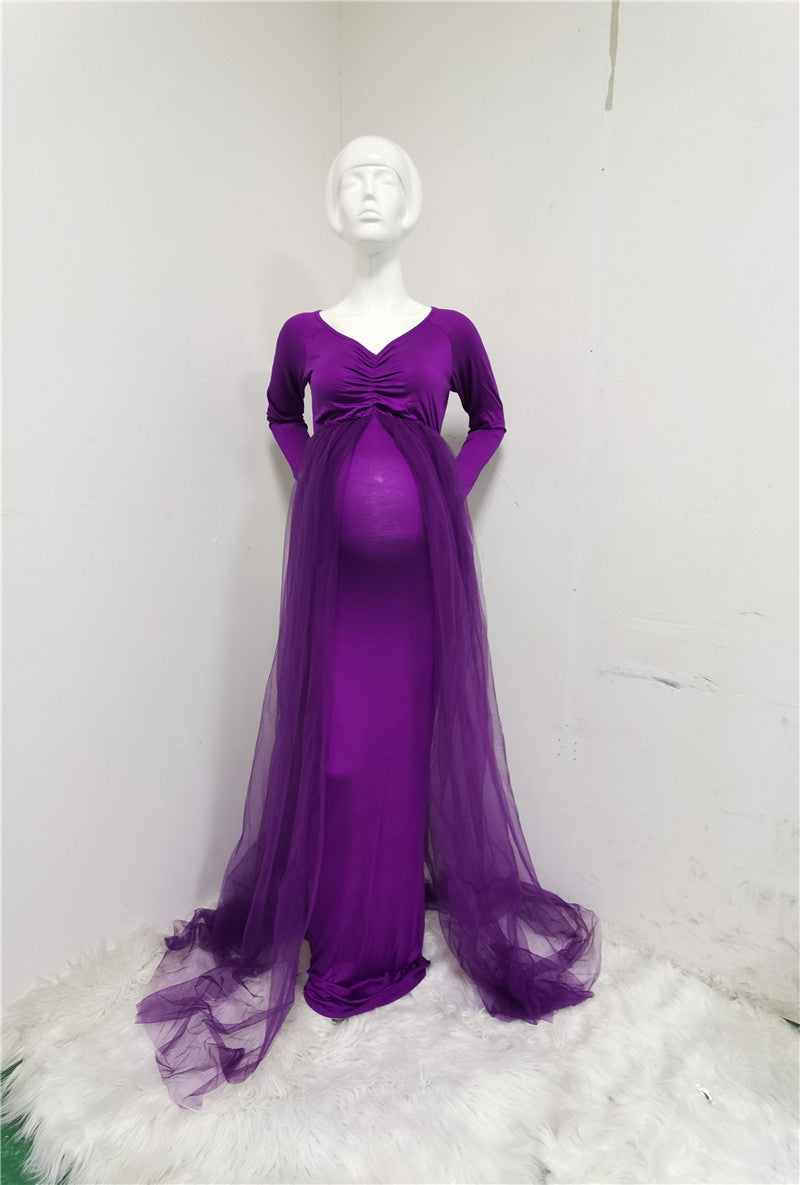 Purple Maternity Vestidos Evening Maxi Dress 