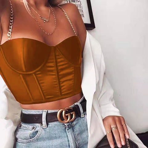 Cryptographic Sleeveless Chain Satin Summer Crop Tops