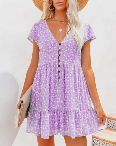 Purple Fiona Floral Loose Casual Mini Dress
