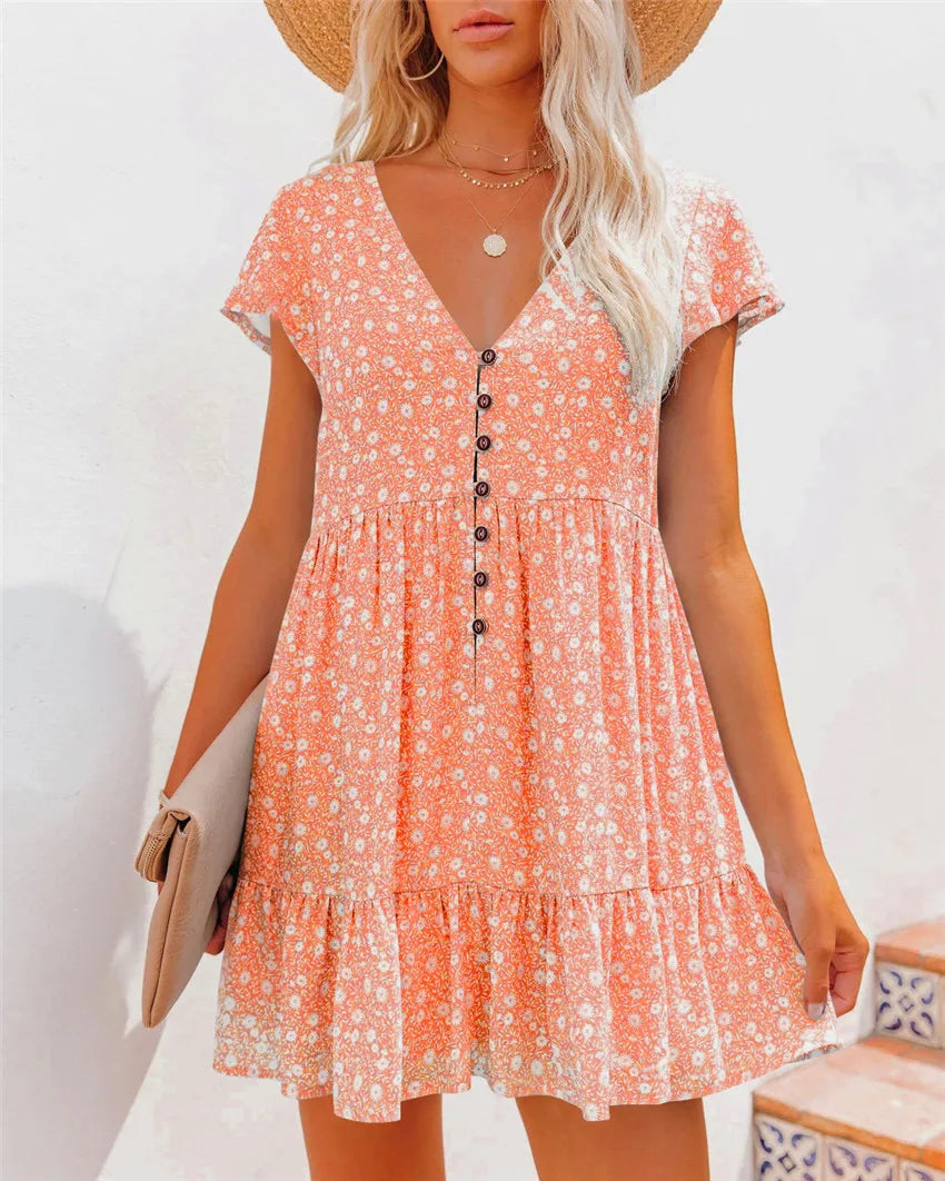 Orange Fiona Floral Loose Casual Mini Dress