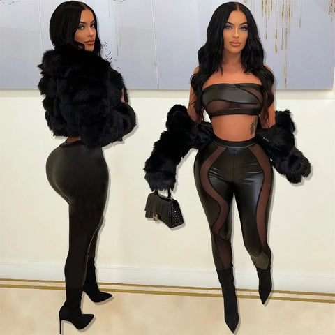  Mesh See Through Strapless Hollow Out Set