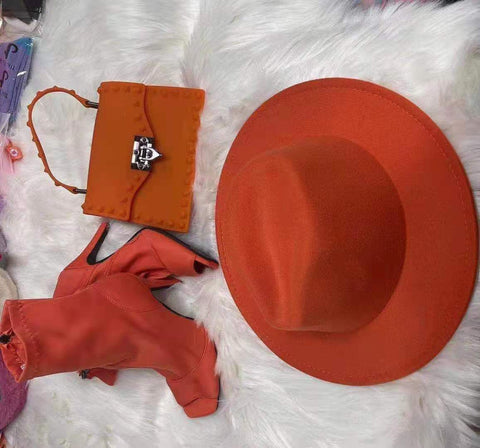 Orange  Chic Purse, Boots and Fedora When In Rome Set