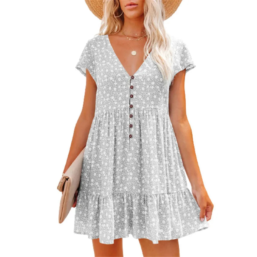 Gray Fiona Floral Loose Casual Mini Dress