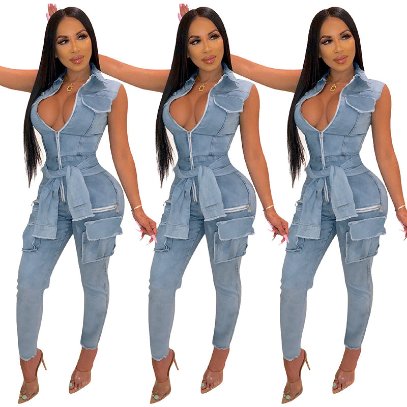 Women Denim zip up Jumpsuit