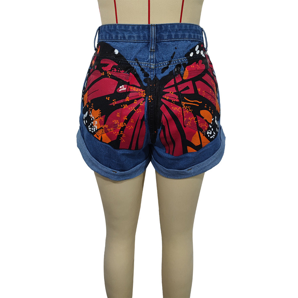 Butterfly Bottom Denim Shorts  | Cultureheaven.com