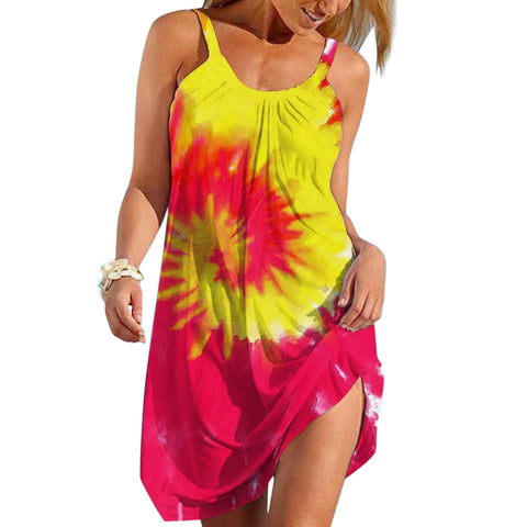 Featherlight Chic Beach Dress Yellow-red