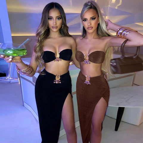 Solid Color Sleeveless Bra Tube Skirt Set | Cultureheaven.com