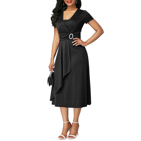 Black Willa's Wrap Belted Casual Dress
