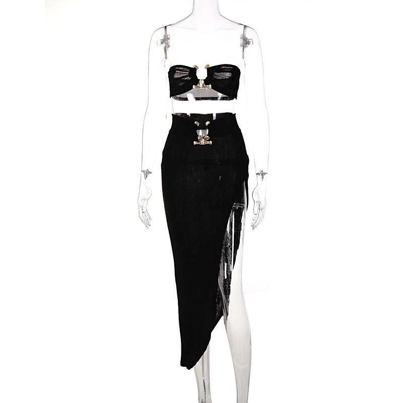 Solid Color Sleeveless Bra Tube Skirt Set | Cultureheaven.com