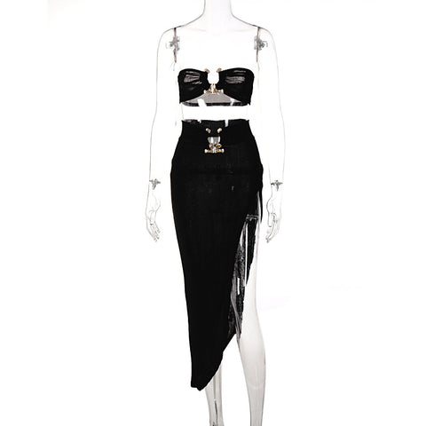 Solid Color Sleeveless Bra Tube Skirt Set | Cultureheaven.com