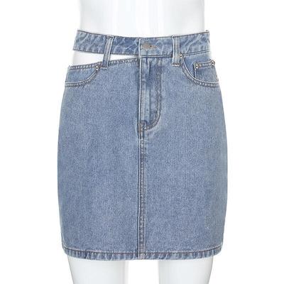 denim mini skirt close view