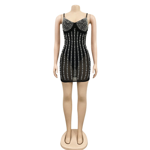 Multi Stripes Slip Bodycon Dress Black