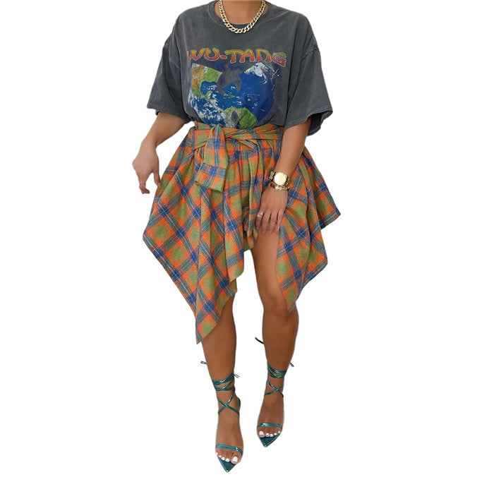 green plaid mini  skirt for women
