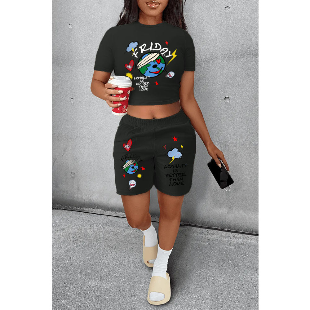 Black Crop top and Summer short Casual Sets