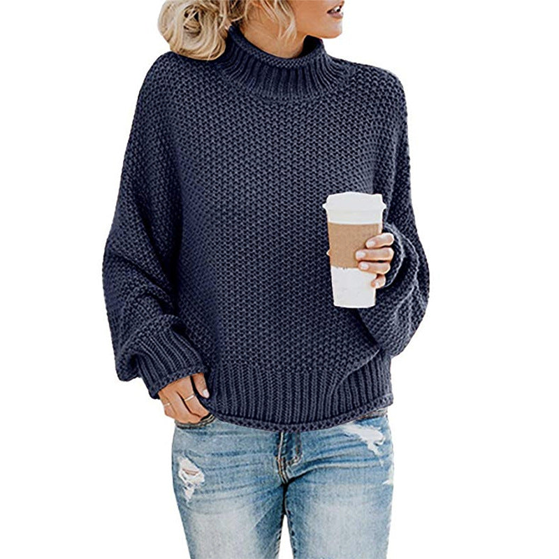  Women's Knitted Thick Thread Blue Sweater