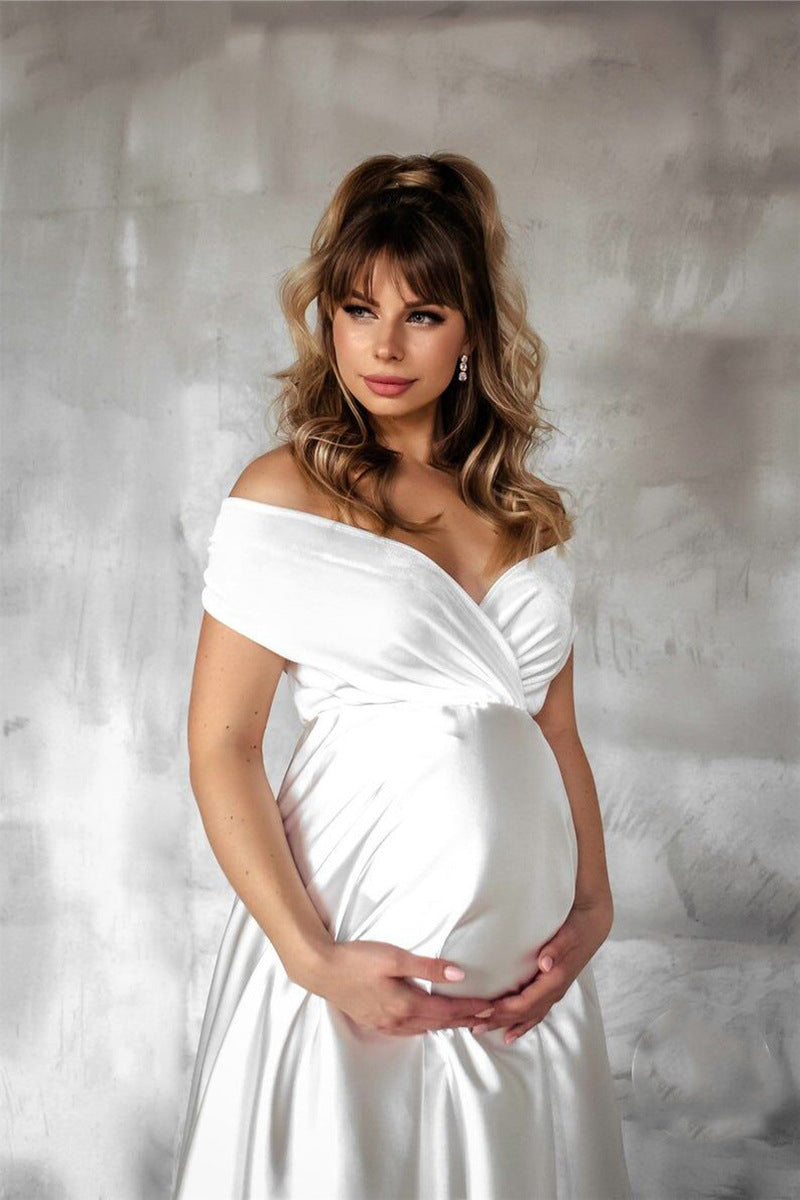  Beauty Satin White Maternity Dress