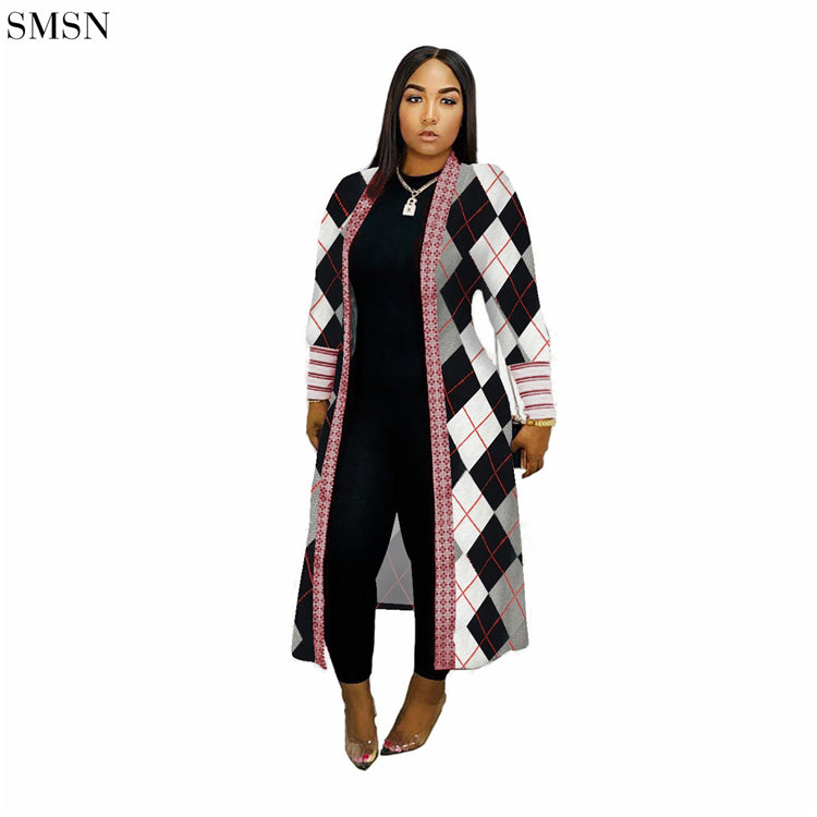 Long Threaded Sleeves Print Coat | Cultureheaven.com