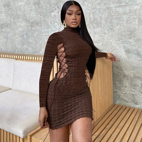 Brown Sculpted Side Cutout Bodycon Dress