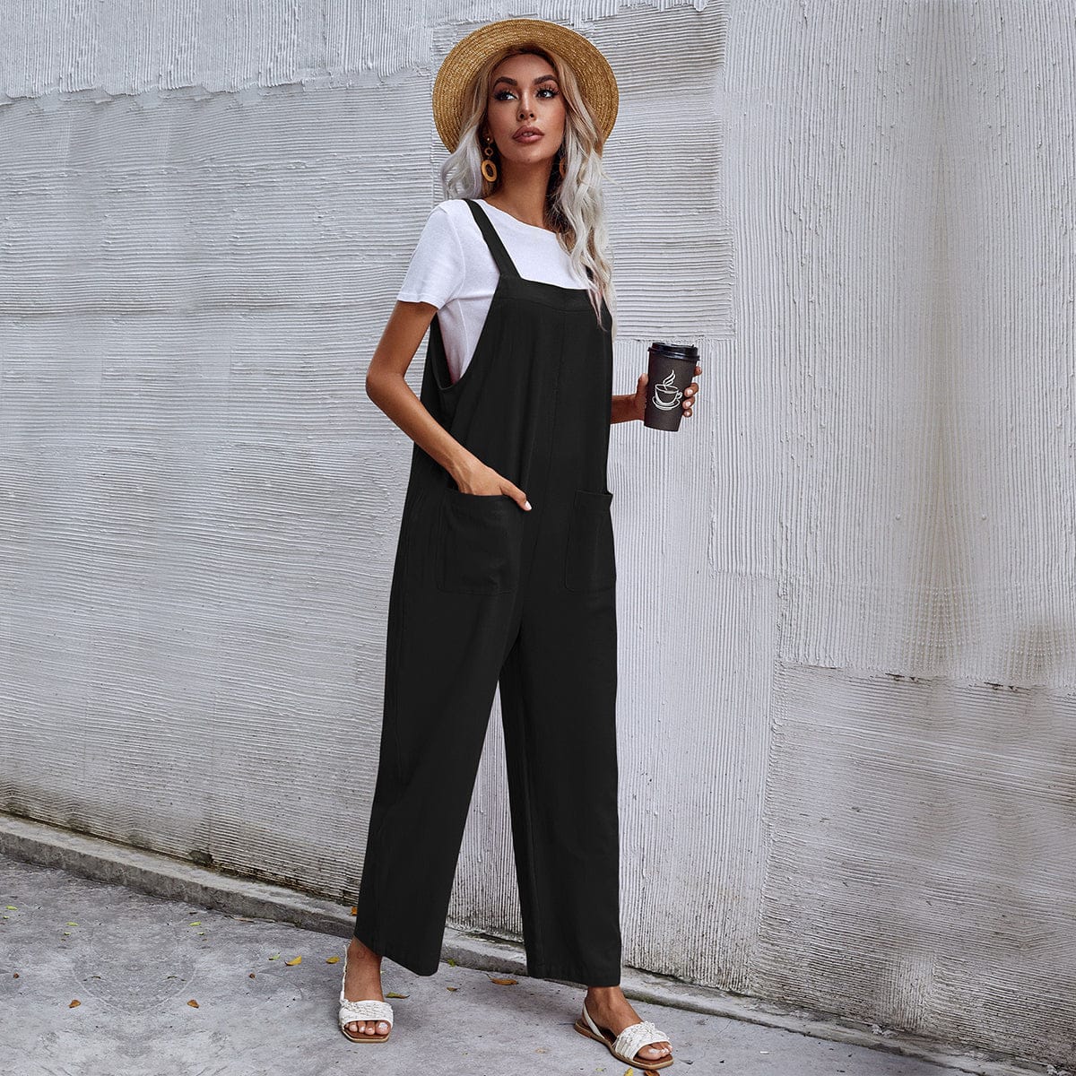 black with pockets jumpsuit for women