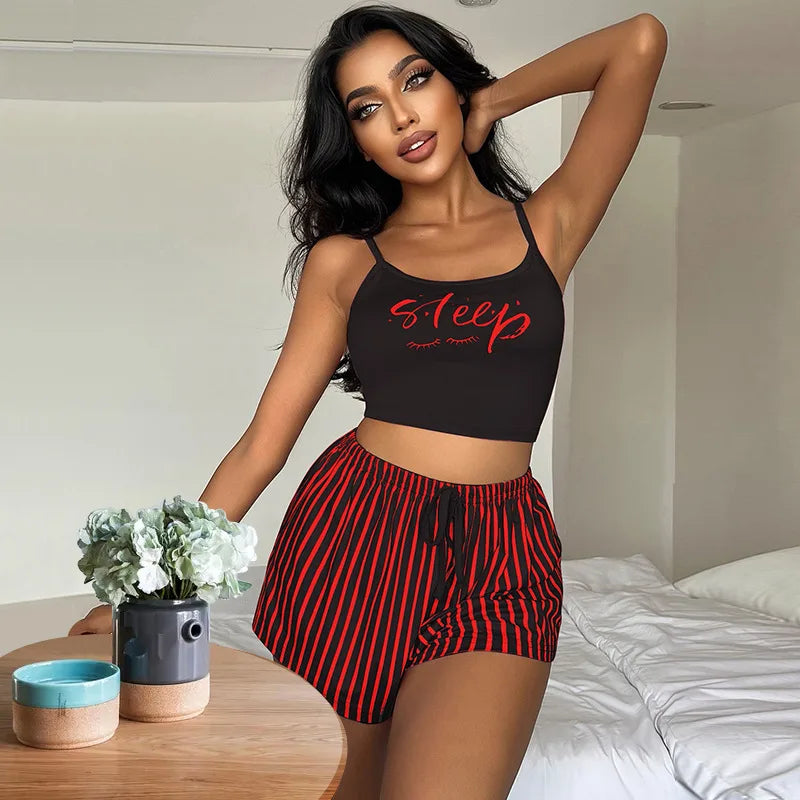 So Sleepy Short Set Black and Red