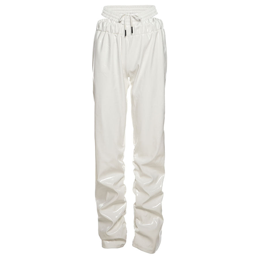 Hollow Out Elastic Waist PU Leather Pants & Trousers