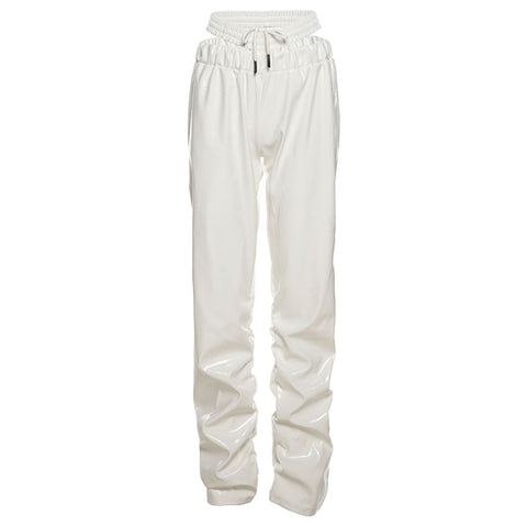 Hollow Out Elastic Waist PU Leather Pants & Trousers