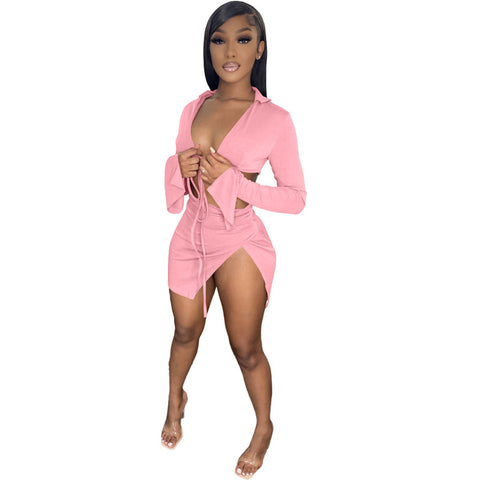 Ladies Two Piece Solid Color Dress Set