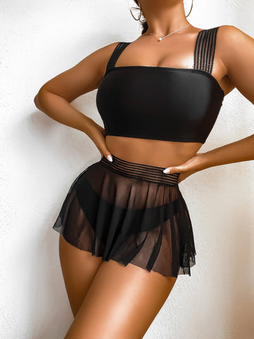 three-piece mesh dress swimsuit