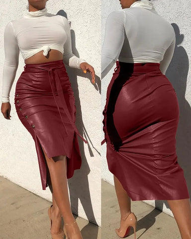 Vintage Streetwear Split Buckle High Waist Sexy Skirt 
