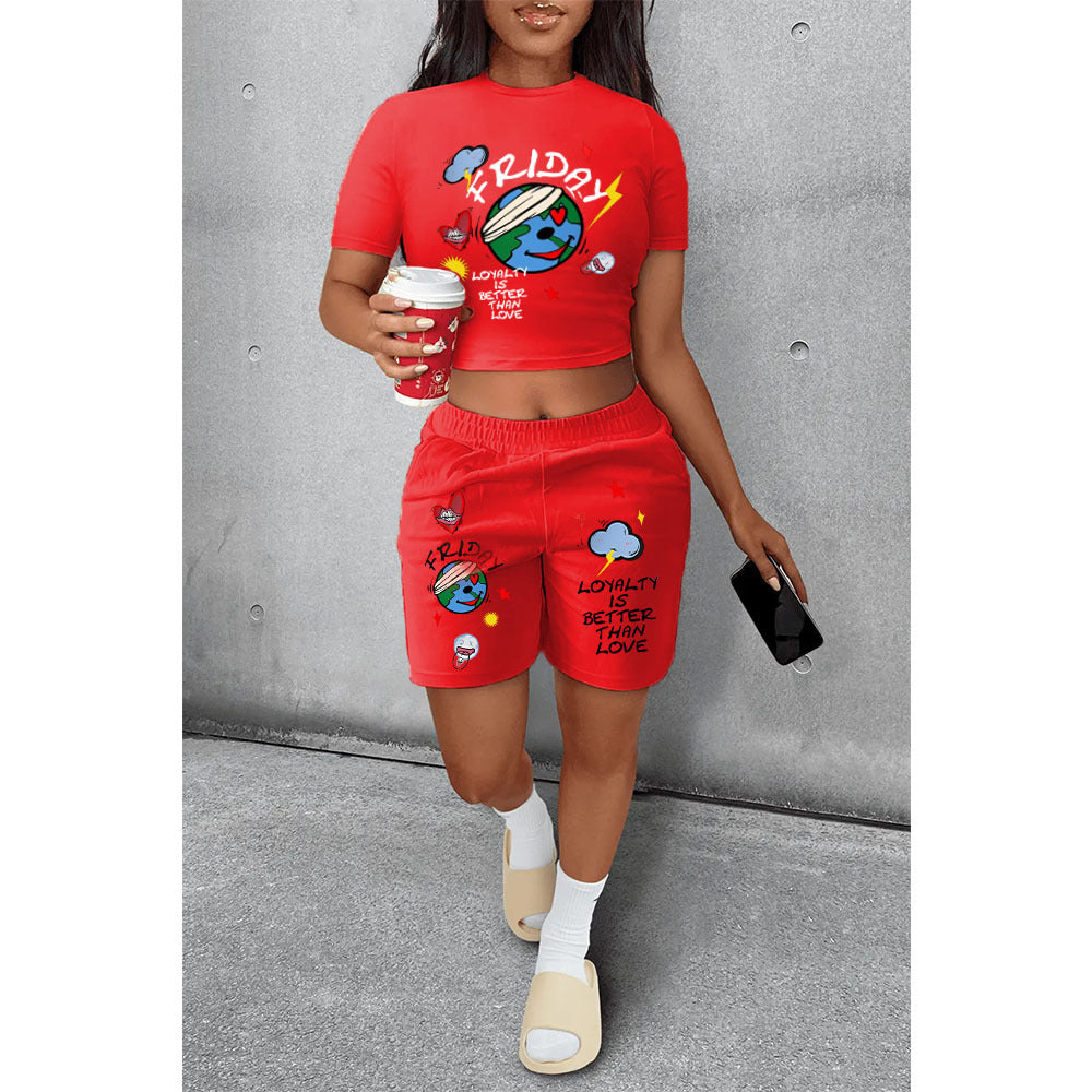 Red Crop top and Summer short Casual Sets