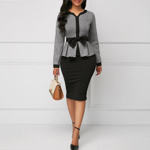 Black Modest Office Attire with Bow Accents