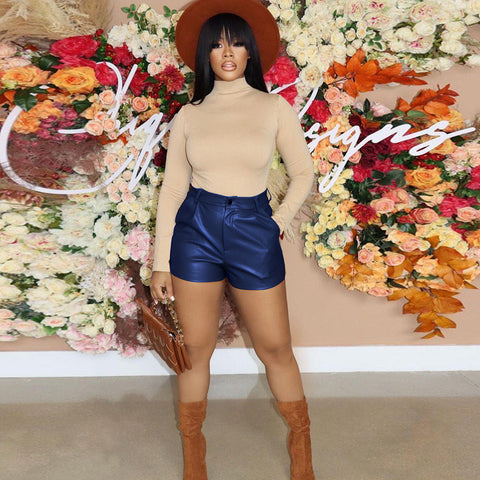  Solid Color Leather Outer Shorts