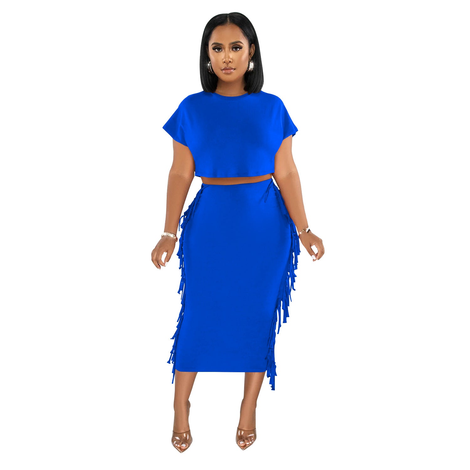  Fringed Crop-shirt Skirt Set