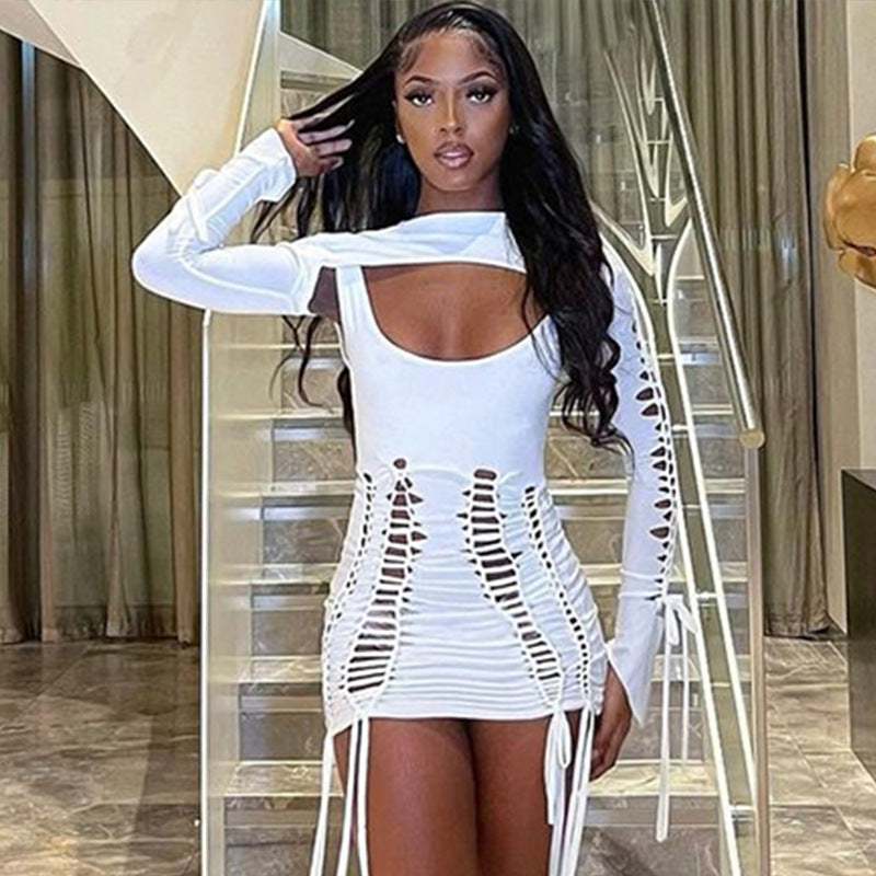 White Stretchy Hollow-out Bodycon Dress