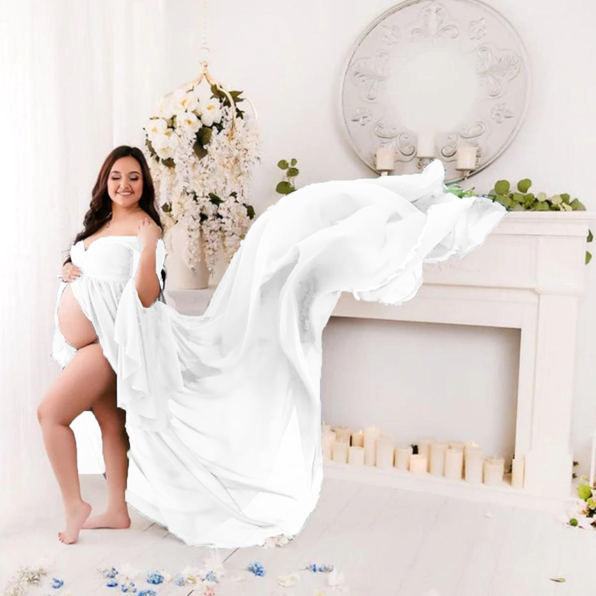 White Caroline Chiffon Maternity Gown Dresses