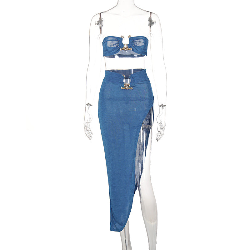 Solid Color Sleeveless Bra Tube Skirt Set | Cultureheaven.com