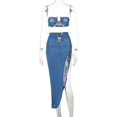 Solid Color Sleeveless Bra Tube Skirt Set | Cultureheaven.com
