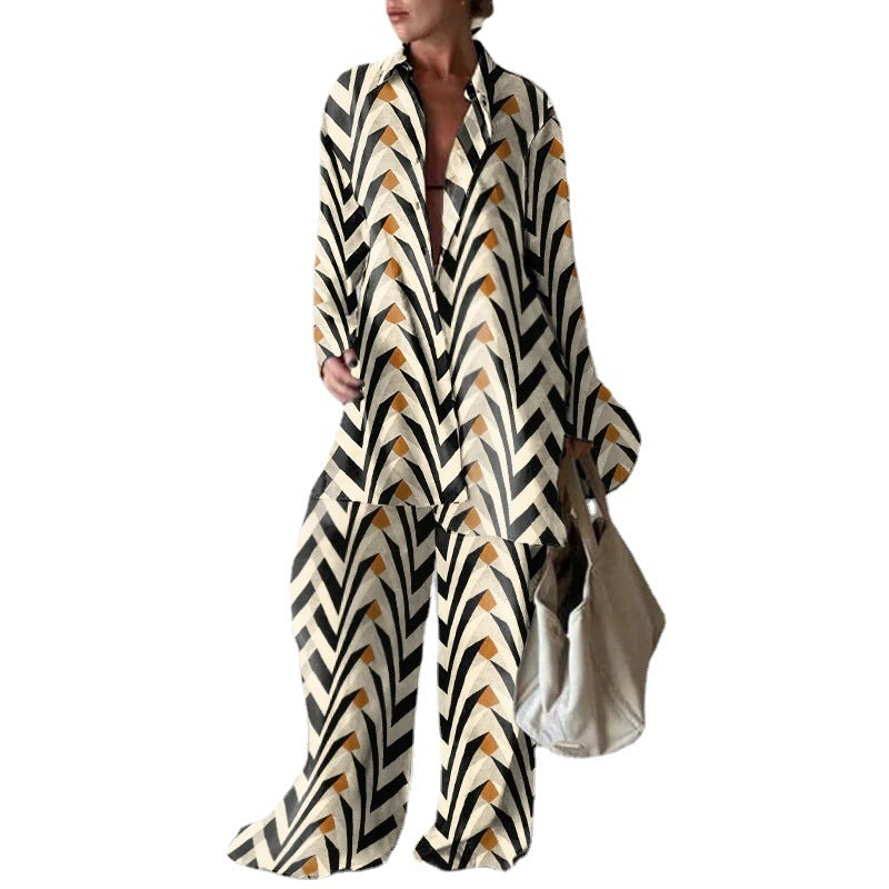 Black-Apricot Printed Shirts & Pants Plus Size Sets
