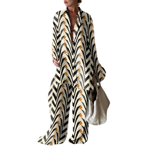 Black-Apricot Printed Shirts & Pants Plus Size Sets