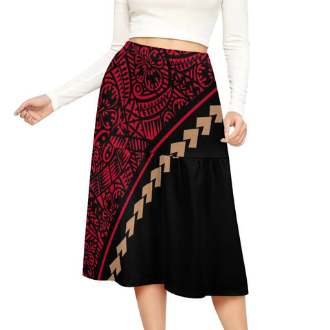 red and black midi skirt for women