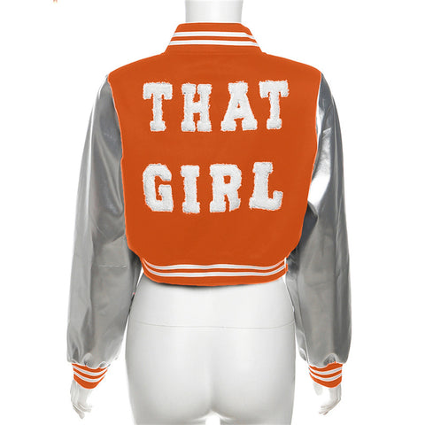 THAT GIRL Women's Leather Jacket Orange