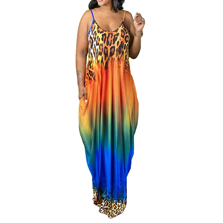 Blue Yellow Lily Loose Summer Dress