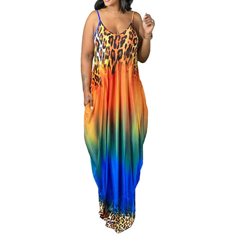 Blue Yellow Lily Loose Summer Dress