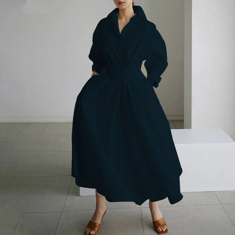 Navy Plus Size Collared Long Maxi Dress