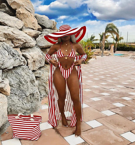 Striped Printed Split Bathing Suit Set