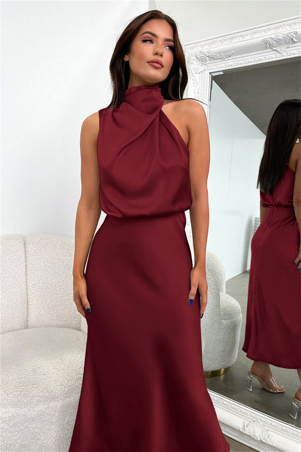 Red Halter top Sleeveless Cocktail Dress