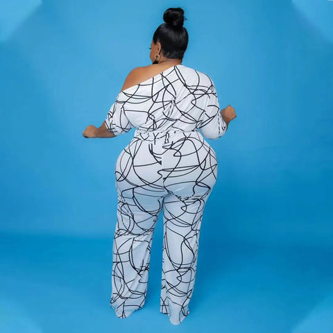 White Plus Size Wide Legged Women Jumpsuits
