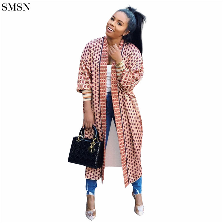 Long Threaded Sleeves Print Coat | Cultureheaven.com